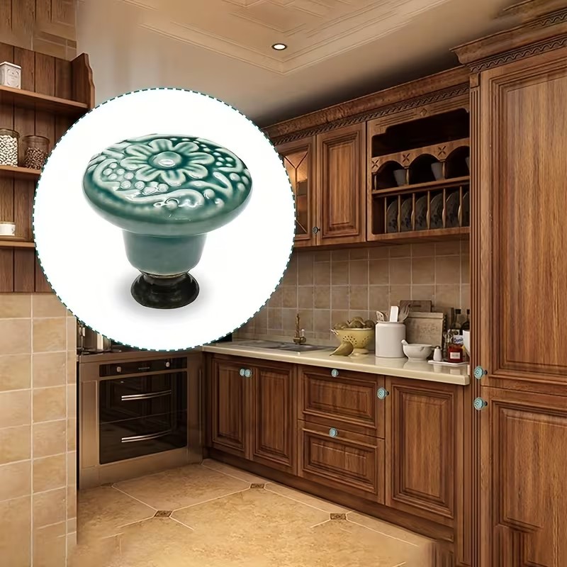 Furniture Hardware Supplies - 12pcs Ceramic Cabinet Knobs, Floral Design,