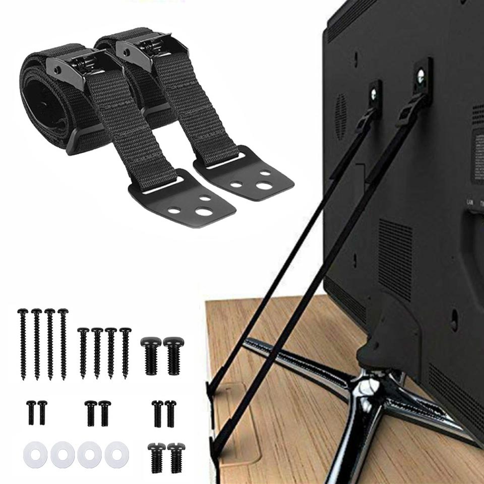Furniture Hardware Supplies - 2 Pack Adjustable TV Safety Straps,No-Drill